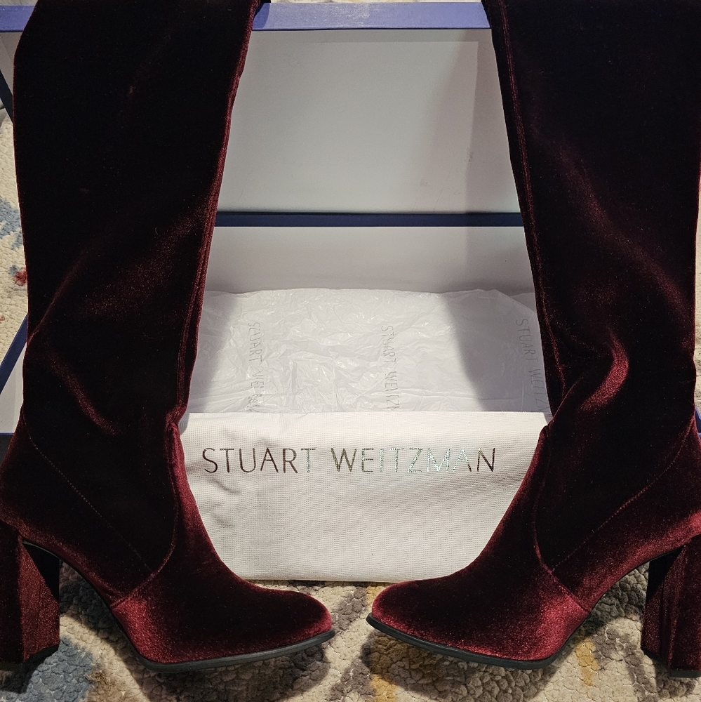Stuart Weitzman bordeaux over the knee velvet boot